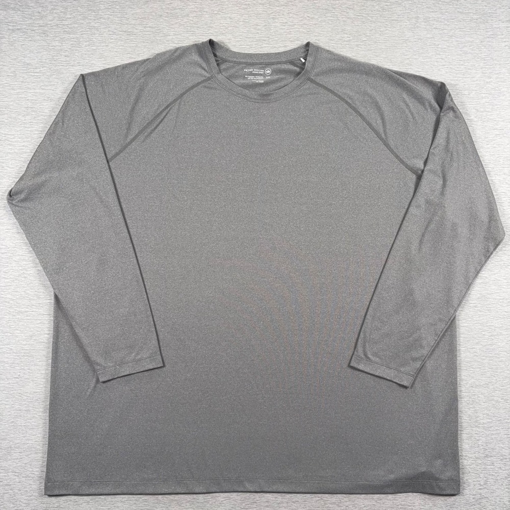 Peter Millar Crown Sport Long Sleeve T-Shirt Mens 4XT Gray Polyester Spandex
